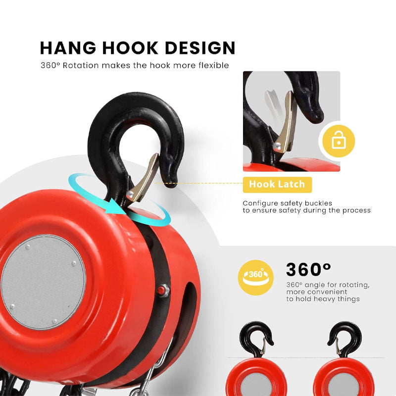 Manual Chain Hoist 1 Ton 2200 Lbs Capacity 10ft With 2 Heavy Duty Hooks, Manual Chain Hoist For Warehouse Building Auto Machinery Red