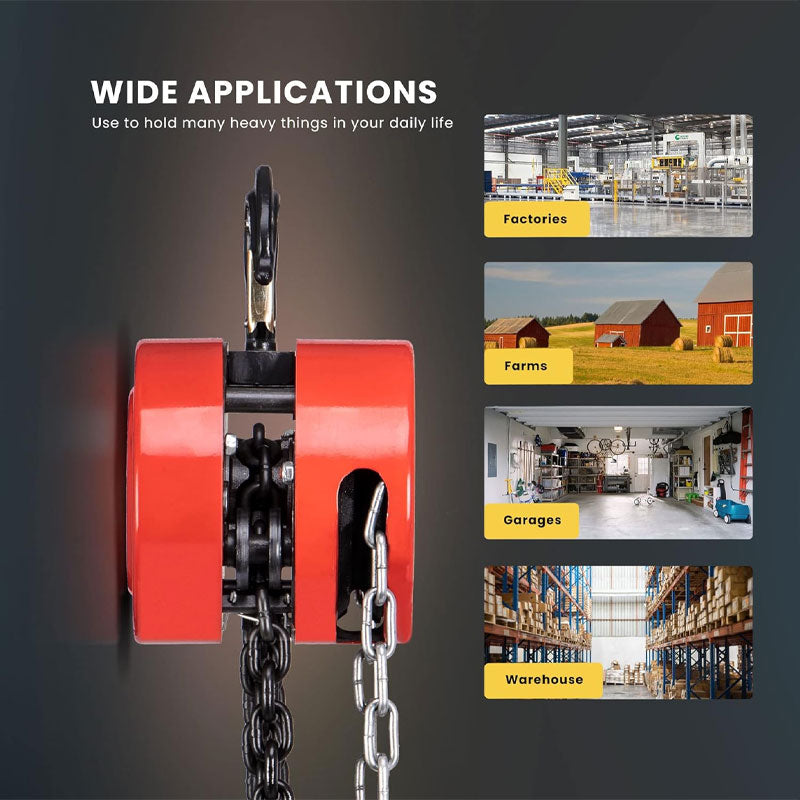 Manual Chain Hoist 1 Ton 2200 Lbs Capacity 10ft With 2 Heavy Duty Hooks, Manual Chain Hoist For Warehouse Building Auto Machinery Red