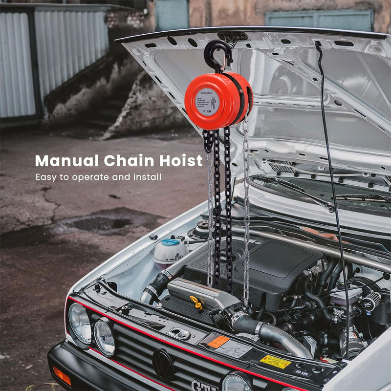 Manual Chain Hoist 1 Ton 2200 Lbs Capacity 10ft With 2 Heavy Duty Hooks, Manual Chain Hoist For Warehouse Building Auto Machinery Red