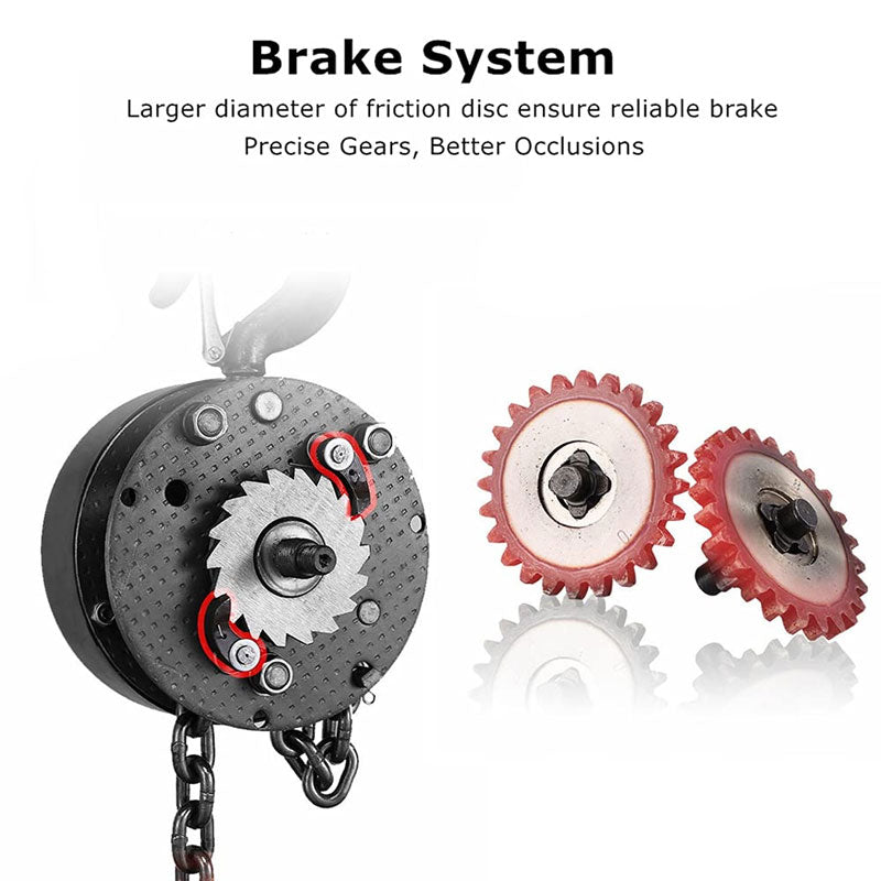 Manual Chain Hoist, 1 Ton / 2000 lbs Capacity, 10 Ft Lift, For Transport And Shop Lifting