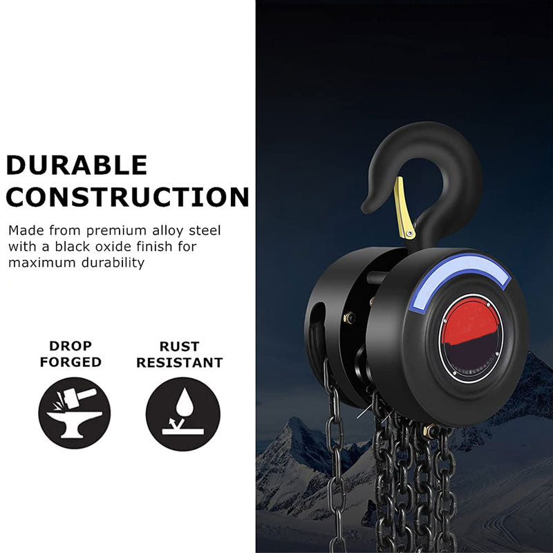 Manual Chain Hoist, 1 Ton / 2000 lbs Capacity, 10 Ft Lift, For Transport And Shop Lifting