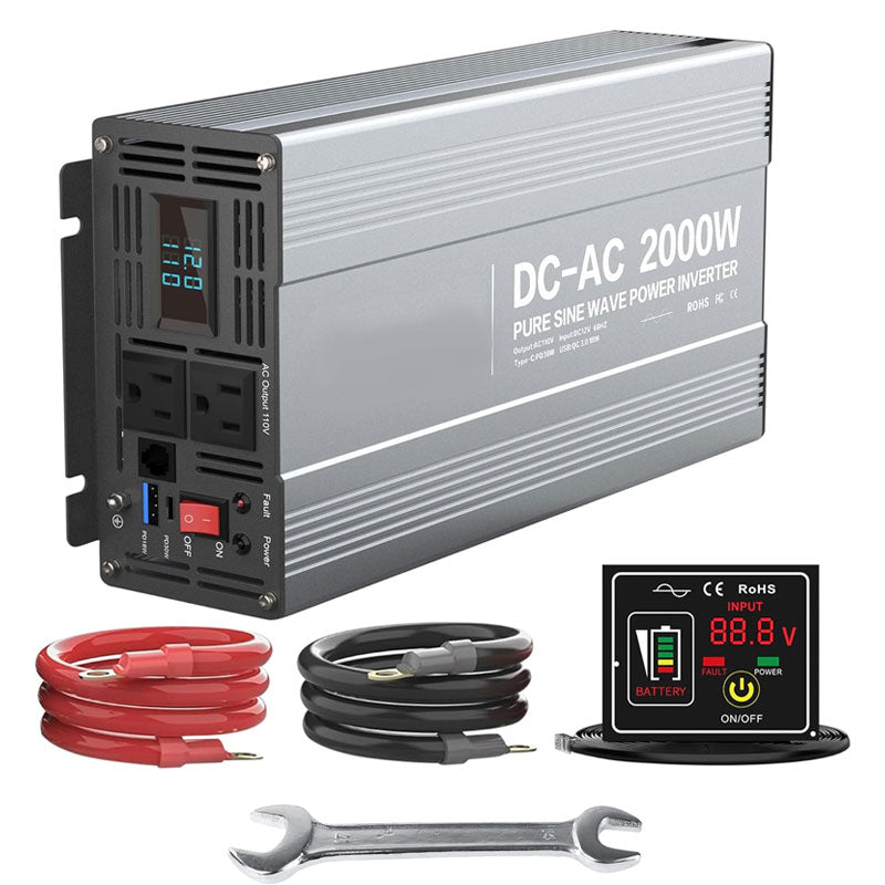 2000W Pure Sine Wave Power Inverter DC 12V to 110V AC Converter with 2 AC Charger Outlets, 18W USB and 30W Type-C Charging Port for Family RV Truck