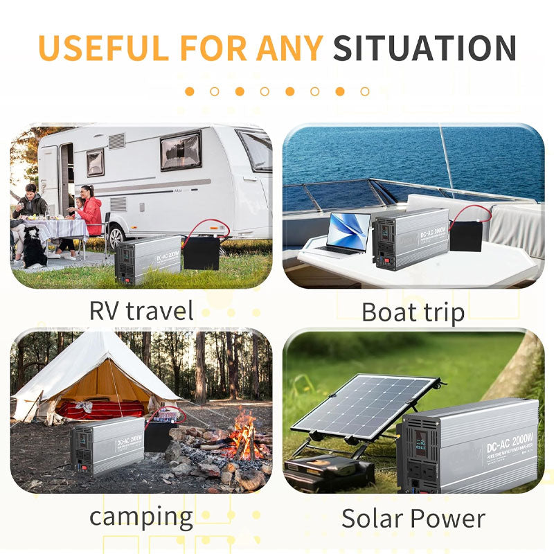 2000W Pure Sine Wave Power Inverter DC 12V to 110V AC Converter with 2 AC Charger Outlets, 18W USB and 30W Type-C Charging Port for Family RV Truck
