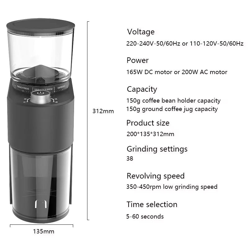 Conical Burr Coffee Grinder 200w Espresso Coffee Maker Direct System Use Filter Hand-Pour Italian Grinder