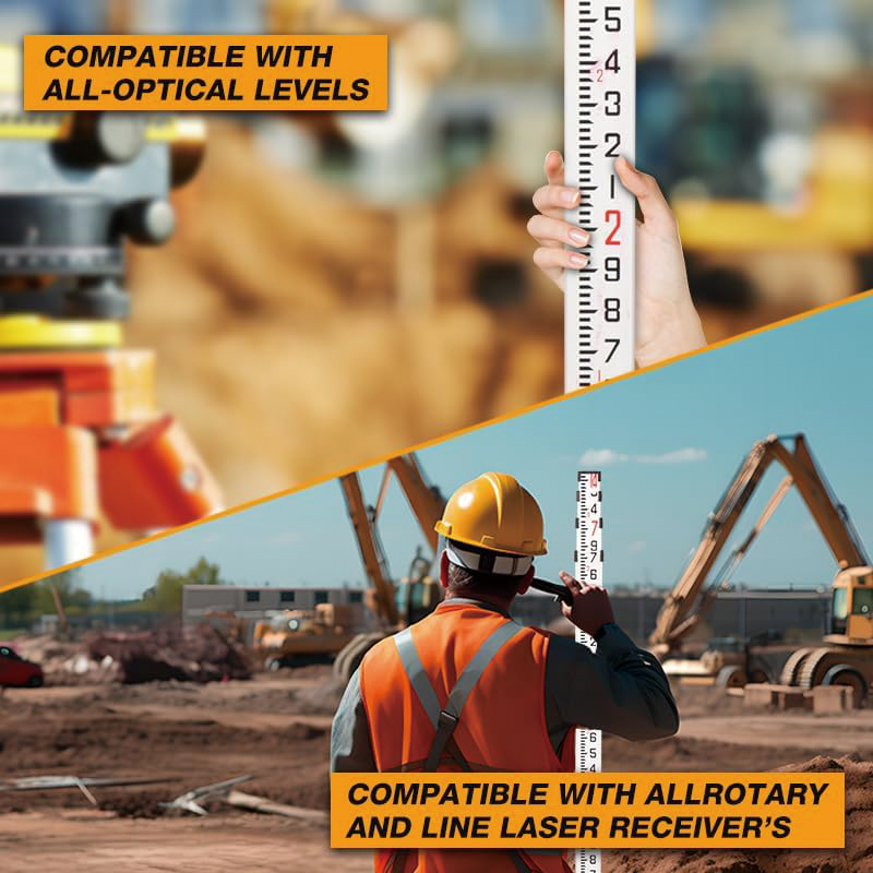 Measuring Rod , 14-Foot Aluminum Grade Rod 10ths with Carrying Case and Rod level , Aluminum Grade Rod