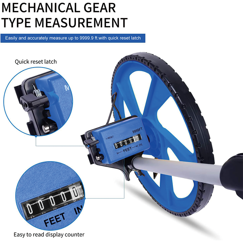 Measuring Wheel in Feet, 12 in Wheel Diameter, 3-Sections Collapsible with Backpack , Adapt to various roads