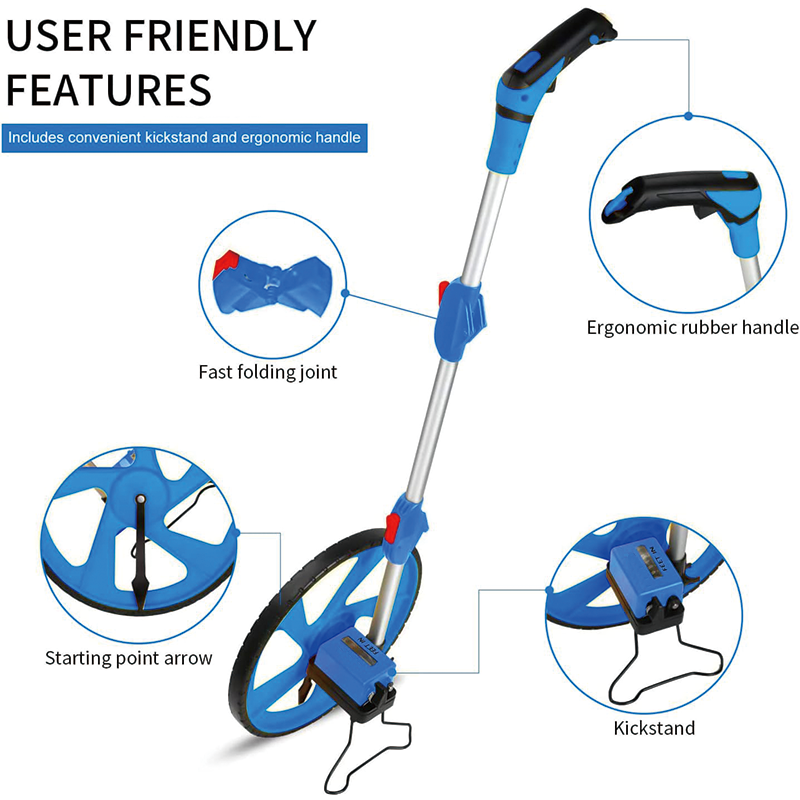 Measuring Wheel in Feet, 12 in Wheel Diameter, 3-Sections Collapsible with Backpack , Adapt to various roads
