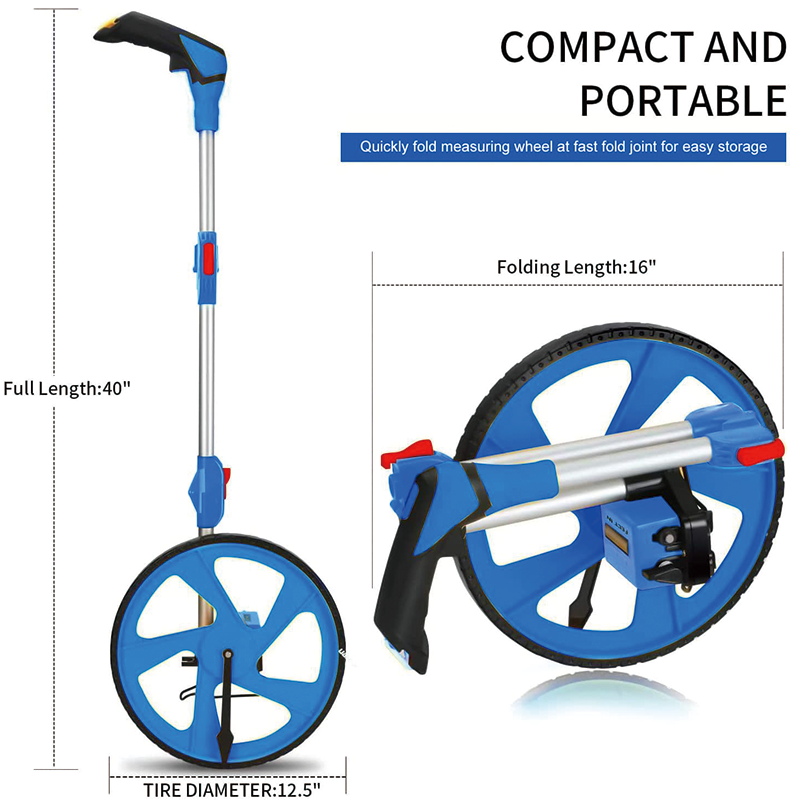 Measuring Wheel in Feet, 12 in Wheel Diameter, 3-Sections Collapsible with Backpack , Adapt to various roads