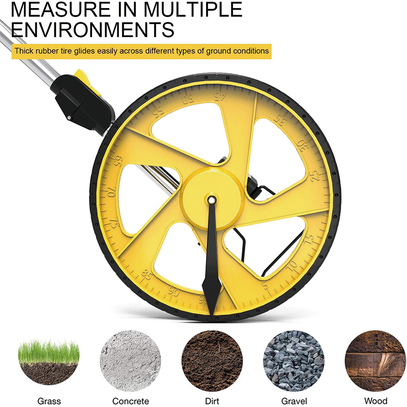 Measuring Wheel in Feet and Inches, 12.5 in Wheel Diameter, Collapsible with One key to Zero, Kickstand, Measurement 0-9,999 Ft