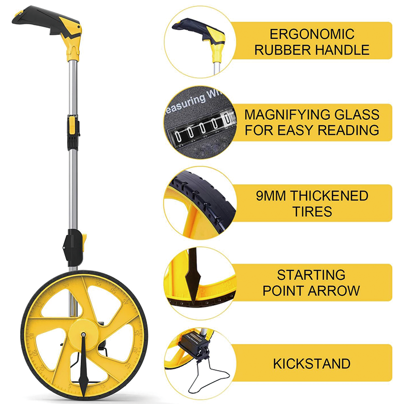 Measuring Wheel in Feet and Inches, 12.5 in Wheel Diameter, Collapsible with One key to Zero, Kickstand, Measurement 0-9,999 Ft