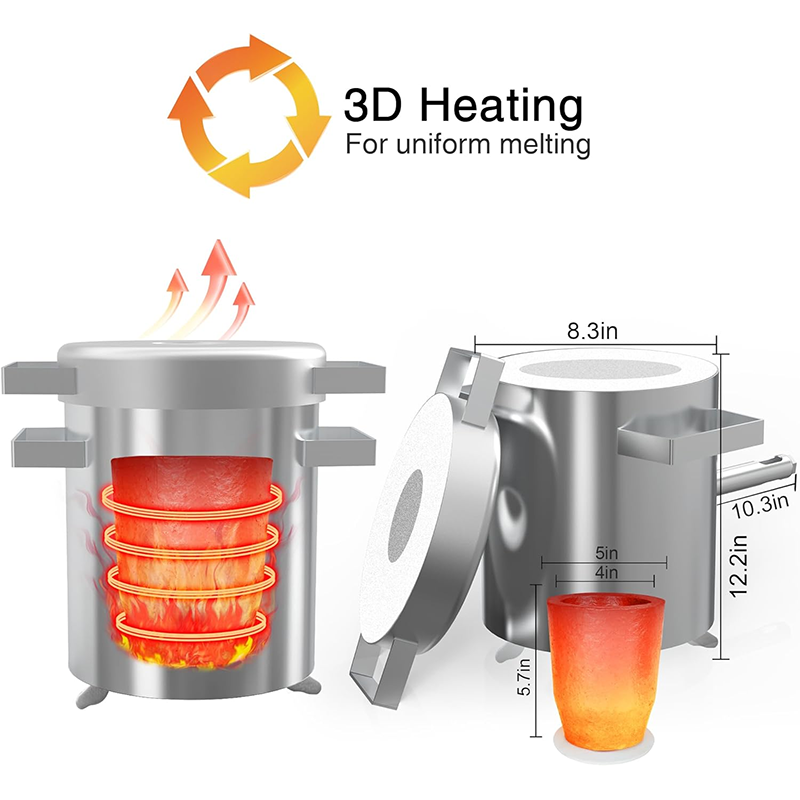 Melting Furnace, Propane Furnace Kit, 6 Kg (13 Lb) Graphite Crucible, 2372°F Max Temp, Cast In Stainless Steel, Smelts Metals, Comes With Goggles And High Temperature Gloves