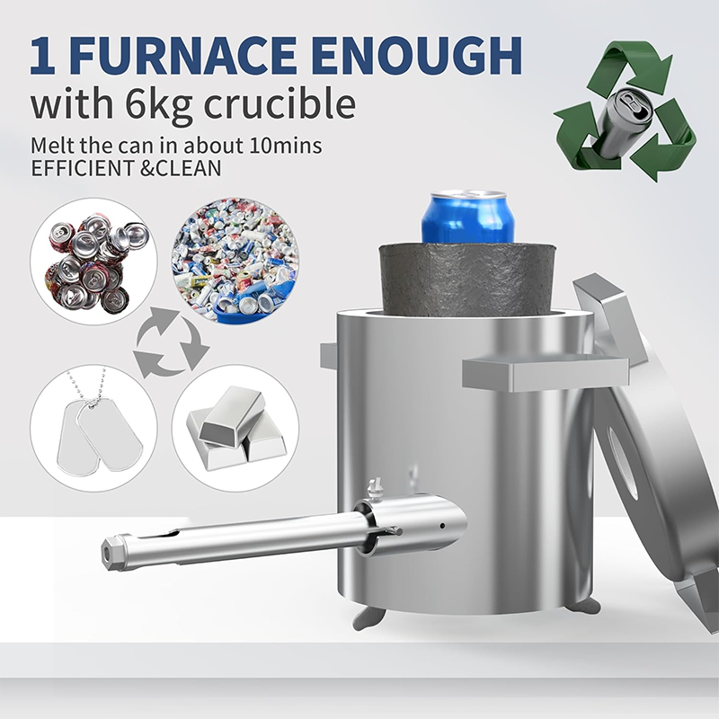 Melting Furnace, Propane Furnace Kit, 6 Kg (13 Lb) Graphite Crucible, 2372°F Max Temp, Cast In Stainless Steel, Smelts Metals, Comes With Goggles And High Temperature Gloves