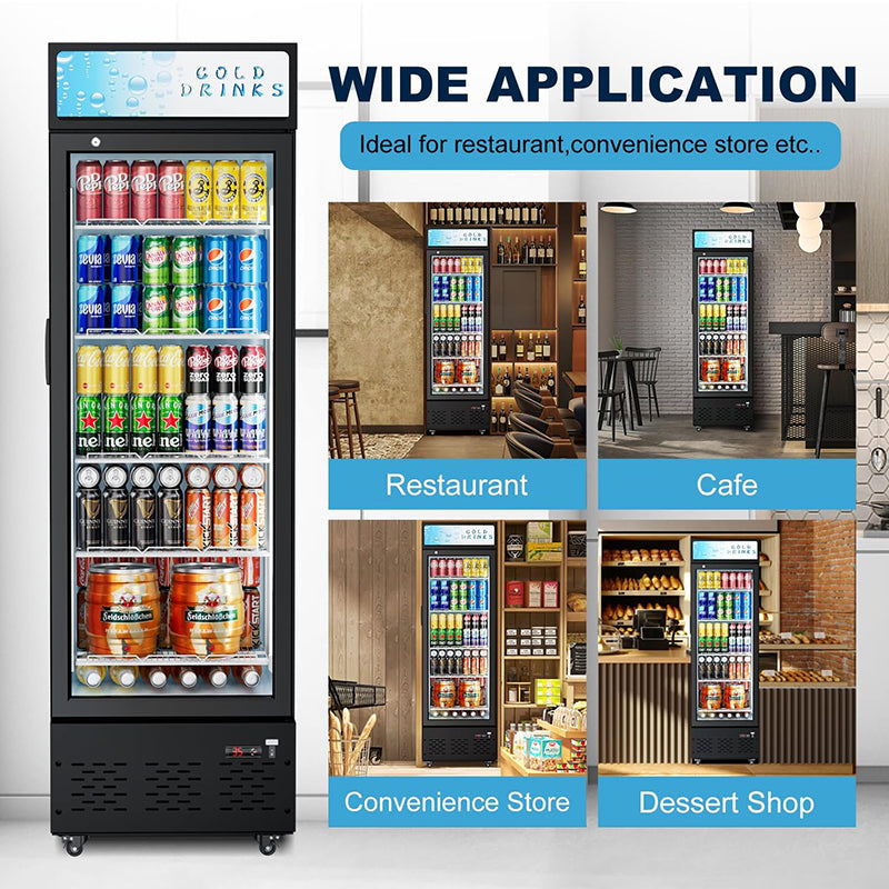 12 cu.ft and 5 Shelves Glass Door Refrigerator Commercial Beverage Refrigerators with LED Light Display Refrigerator for Cafe Restaurant Store Bar