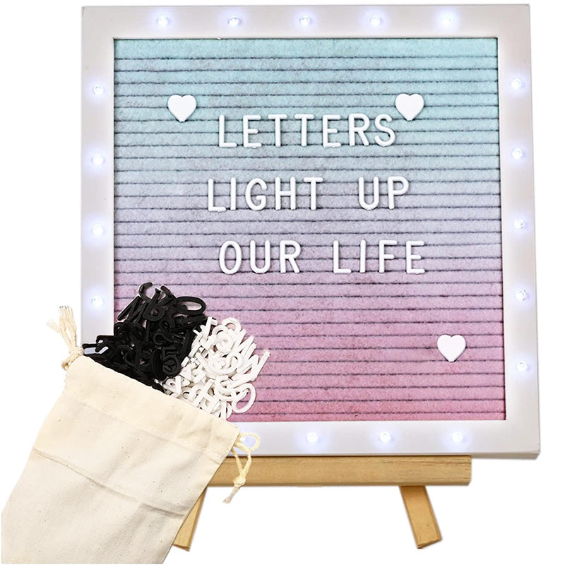10in × 10in Message Board LED Gradient Felt Letter Board Sign Lights for Valentine's Day Birthday Gifts Baby Showers Wedding Party Decor