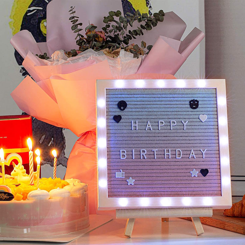 10in × 10in Message Board LED Gradient Felt Letter Board Sign Lights for Valentine's Day Birthday Gifts Baby Showers Wedding Party Decor
