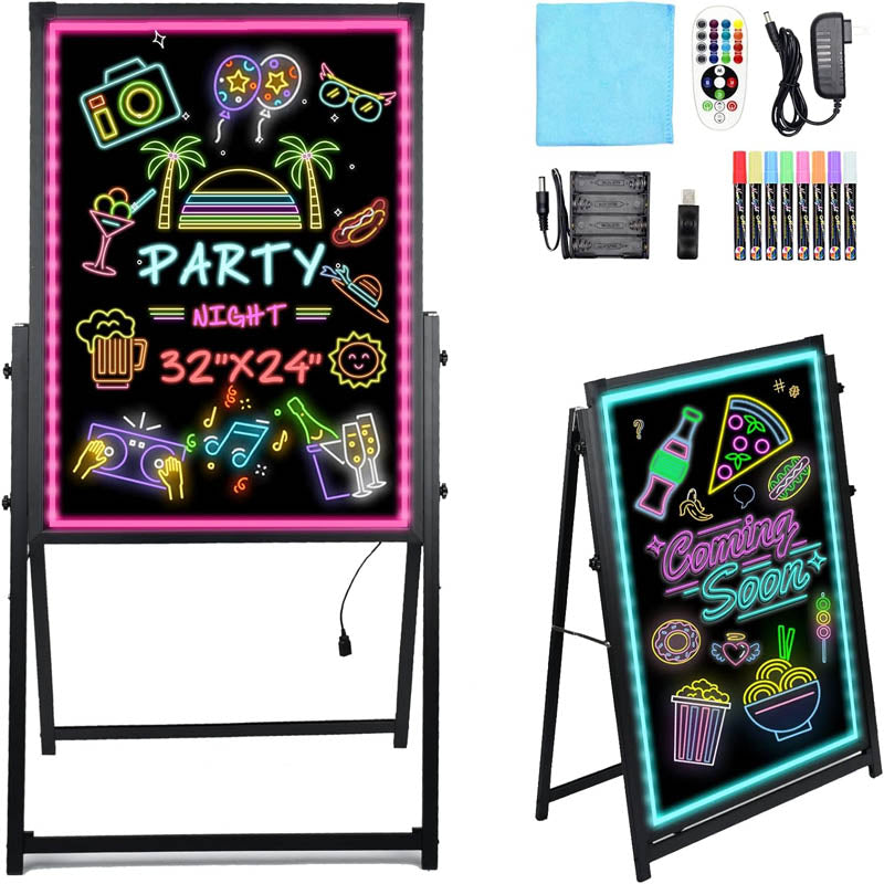 Message Board 32” x 24" Standing A-Fram Flashing Mode DIY Message Chalkboard for Kitchen Wedding Promotions