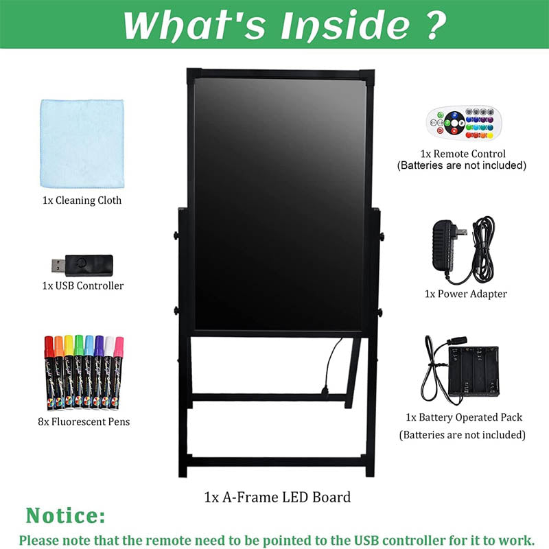 Message Board 32” x 24" Standing A-Fram Flashing Mode DIY Message Chalkboard for Kitchen Wedding Promotions