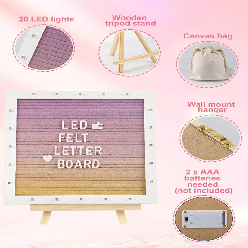 Message Board with LED Lights 470 Letters Tripod Stand 10 × 10in Changeable Message Board Wall Mounte
