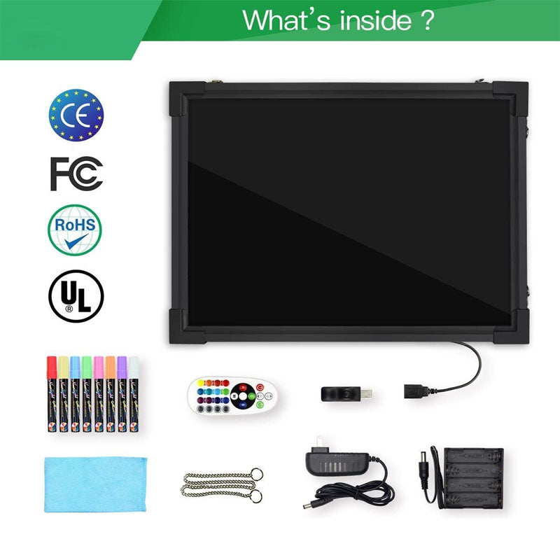 16"X 12" LED Message Board Illuminated Erasable Neon Effect Restaurant Menu Sign with 8 Colors Markers