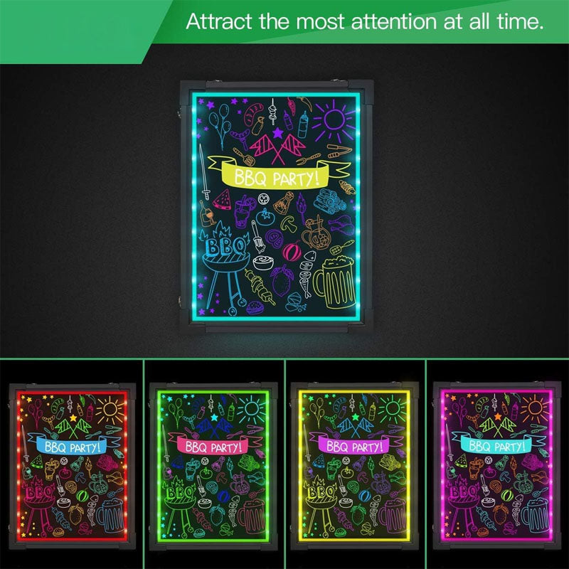 16"X 12" LED Message Board Illuminated Erasable Neon Effect Restaurant Menu Sign with 8 Colors Markers