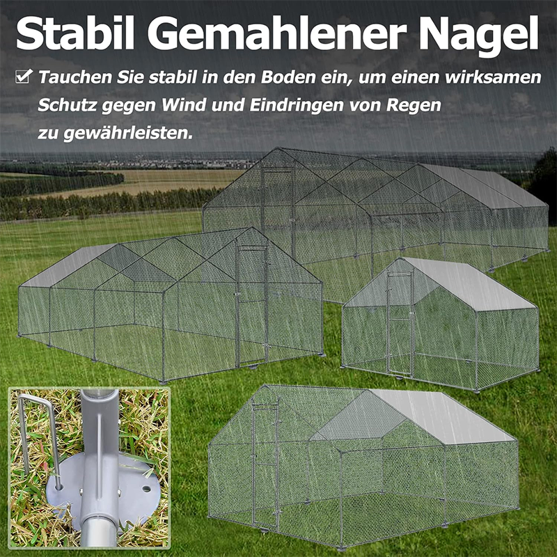 Metal Chicken Coop, Metal Chicken House, 3 x 2 x 2 m, Chicken House Roof, Galvanized Pe Steel Frame