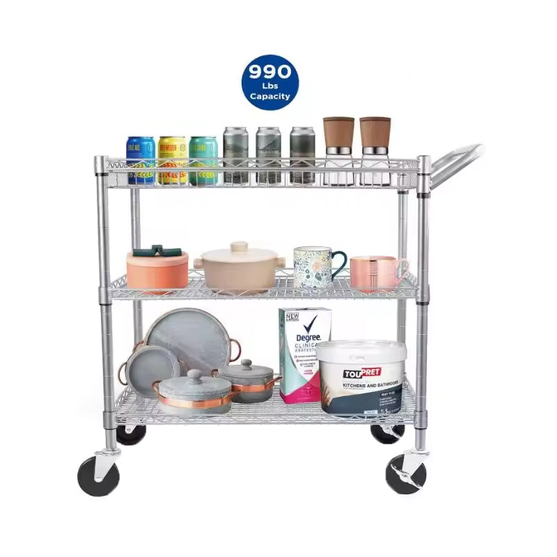 Multifunctional 990Lbs Capacity Heavy Duty Metal Storage Rolling Utility Cart with Wheels