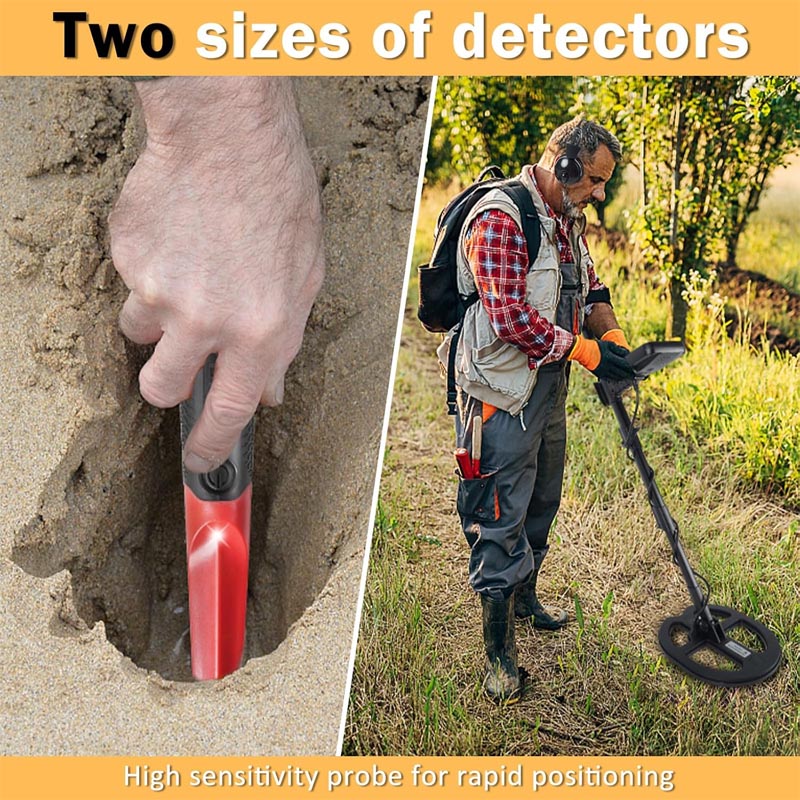 14 inch Metal Detectors Dual D Waterproof Search Coil with Needle tip LCD Backlight Display Gold Detector, Including Positioning Rod