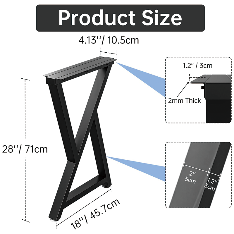 Metal Table Legs Heavy Duty,28x18 inch,Z Shape Metal Furniture Legs,Metal Furniture Legs for Dining Desk Bench and Coffee Table,Set of 2