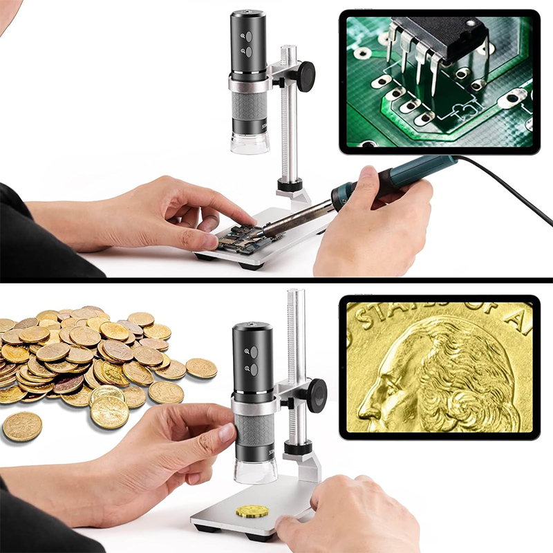 4K Microscope with Professional Stand for iPhone Android PC, 50-1000X Digital USB Microscope Endoscope HD Camera for All Phones iPad Android Tablets Windows Mac Chrome Linux