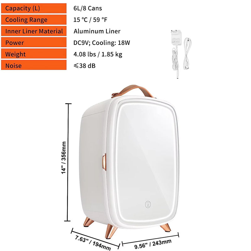 6l Portable Small Refrigerator Beauty Mini Skincare Fridge With Led Lighting Makeup Mirror Cosmetic Fridge