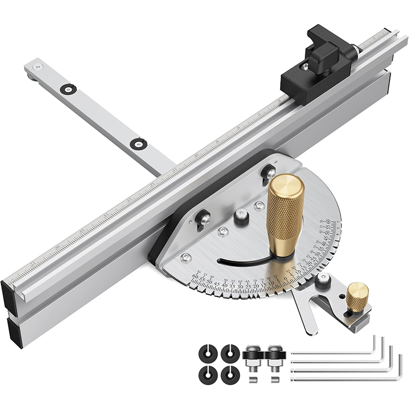 Mitre Gauge Angle Stop for Table Saw, 450 mm T-Rail and Adjustable to 0-60 Degrees Precise Cutting, with Brass Guide Knob, Angle Miter Gauge for Table Saws