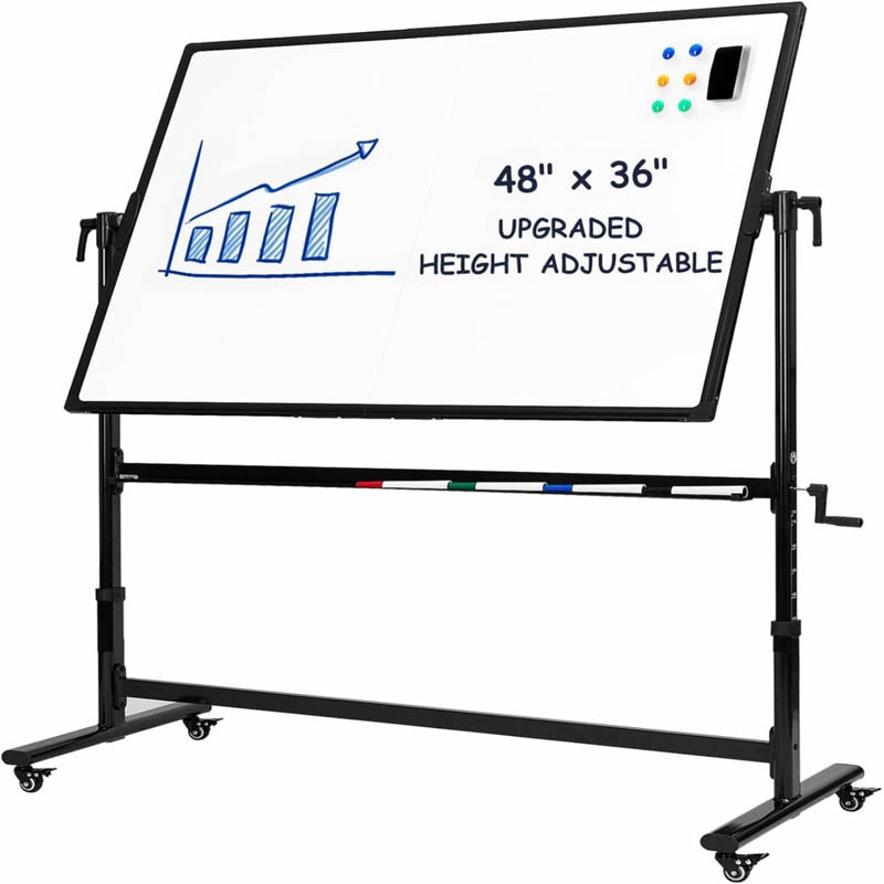Mobile White Board 48 X 36 Inches Height Adjustable on Wheels Double-Sided Rolling Dry Erase Board with Stand