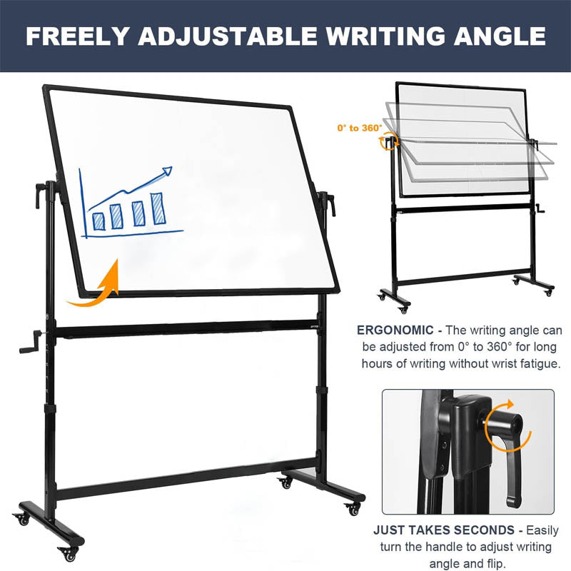 Mobile White Board 48 X 36 Inches Height Adjustable on Wheels Double-Sided Rolling Dry Erase Board with Stand