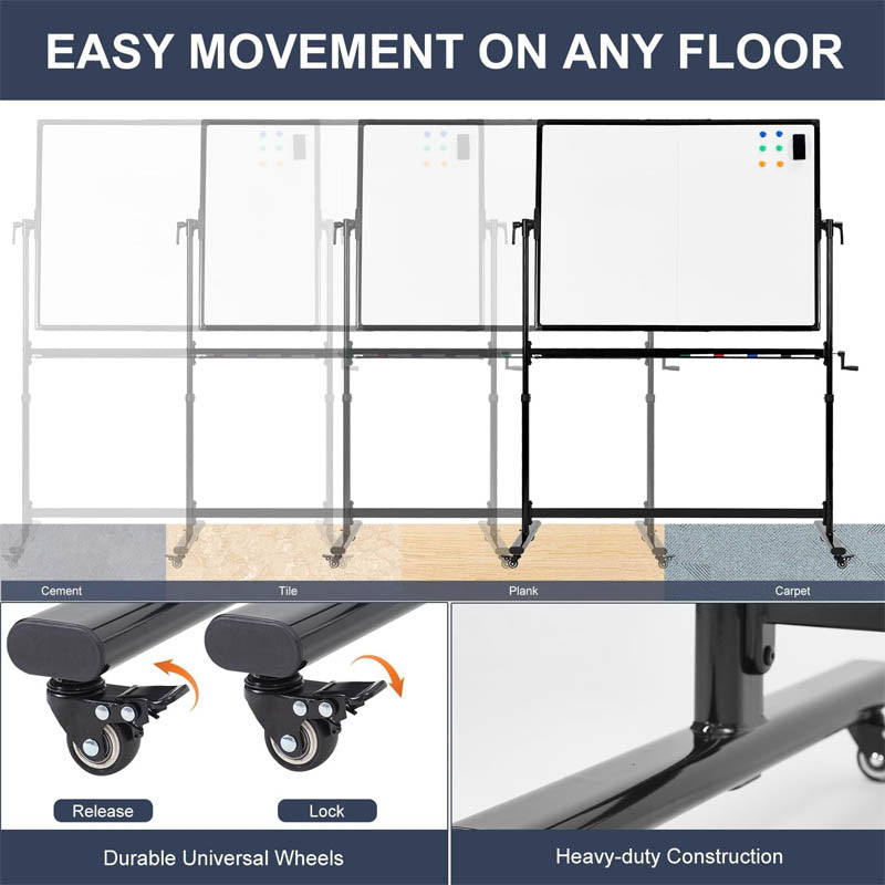 Mobile White Board 48 X 36 Inches Height Adjustable on Wheels Double-Sided Rolling Dry Erase Board with Stand