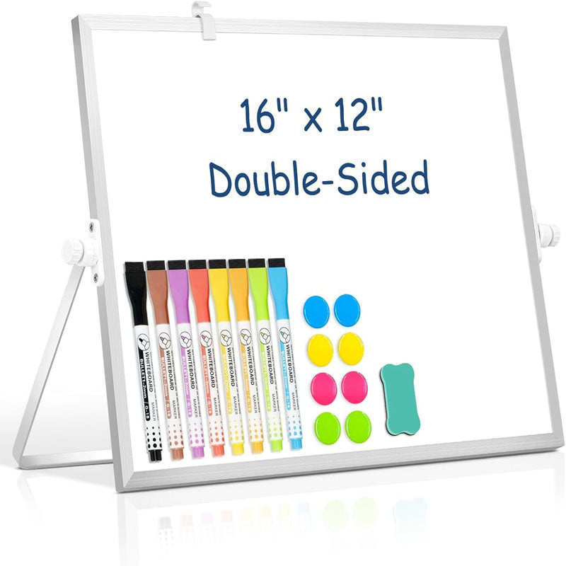 Product information with Stand 16" X 12" Desktop Magnetic Whiteboard Double-Sided Dry Erase Board for School Office Home