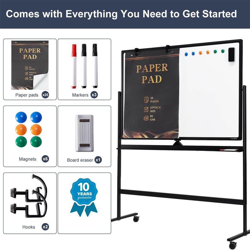 Mobile White Board 48" x 32" Large Double Sided Mobile Whiteboard for Home Office Classroom