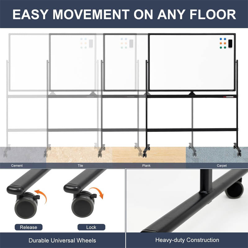 Mobile White Board 48" x 32" Large Double Sided Mobile Whiteboard for Home Office Classroom