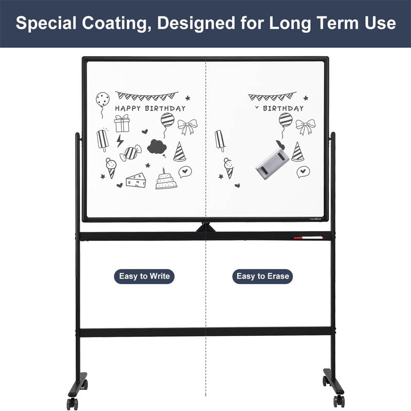 Mobile White Board 48" x 32" Large Double Sided Mobile Whiteboard for Home Office Classroom