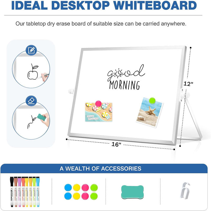 Product information with Stand 16" X 12" Desktop Magnetic Whiteboard Double-Sided Dry Erase Board for School Office Home