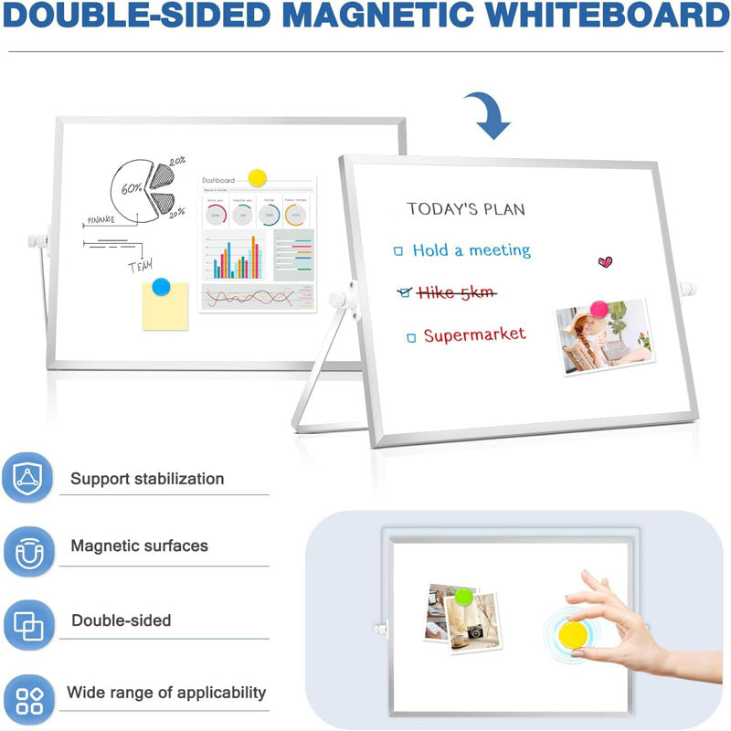 Product information with Stand 16" X 12" Desktop Magnetic Whiteboard Double-Sided Dry Erase Board for School Office Home