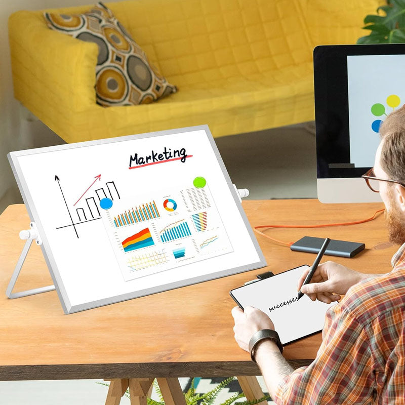 Product information with Stand 16" X 12" Desktop Magnetic Whiteboard Double-Sided Dry Erase Board for School Office Home