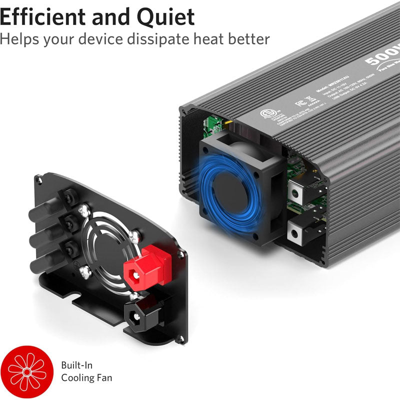 500W Pure Sine Wave Power Inverter, DC 12V To 110V AC Car Plug Inverter Adapter, Power Converter For Car RV Truck Solar System Travel Camping