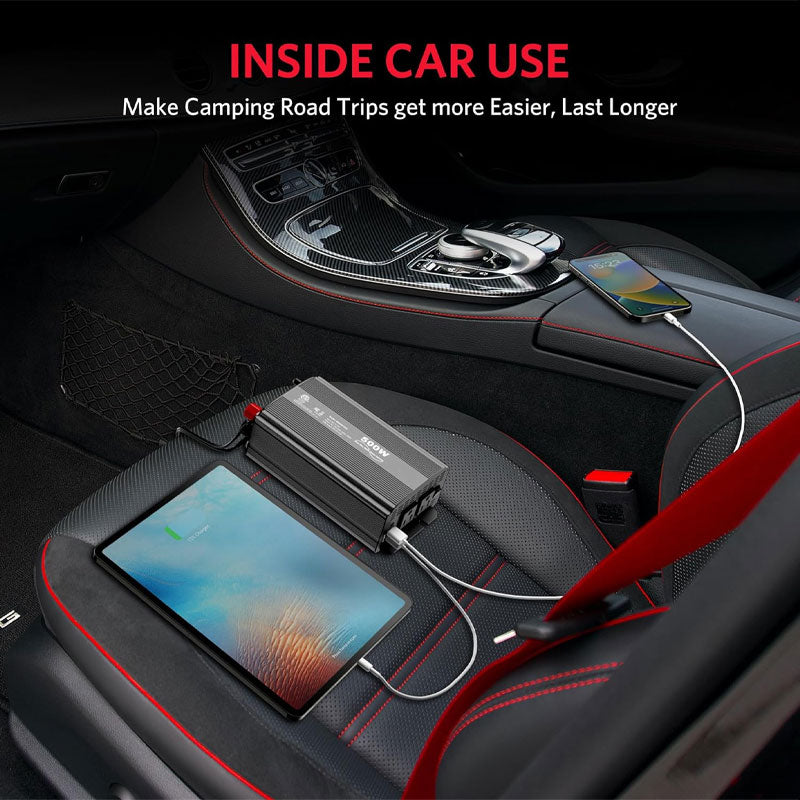 500W Pure Sine Wave Power Inverter, DC 12V To 110V AC Car Plug Inverter Adapter, Power Converter For Car RV Truck Solar System Travel Camping