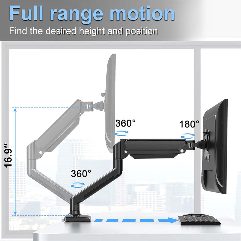 Single Monitor Mount Arm, Gas Spring Monitor Arm, Accommodates Monitors Up To 32", VESA Mount 75x75, 100x100
