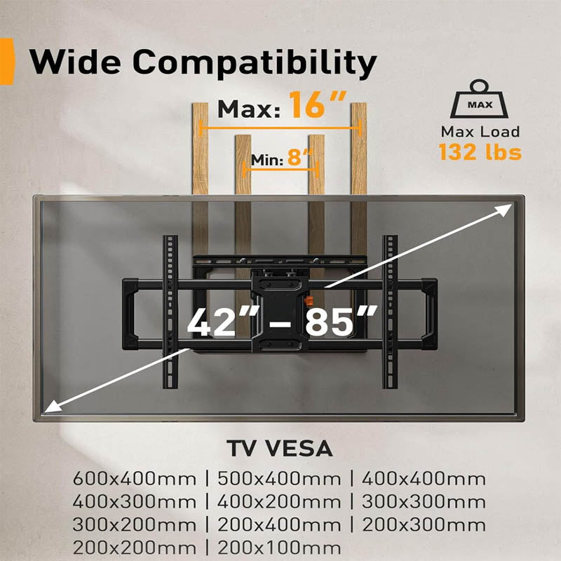Motorized TV Mount Swivel Tall TV Stand for 42-85 inch TVs up to 132 lbs with Dual Articulating Arms