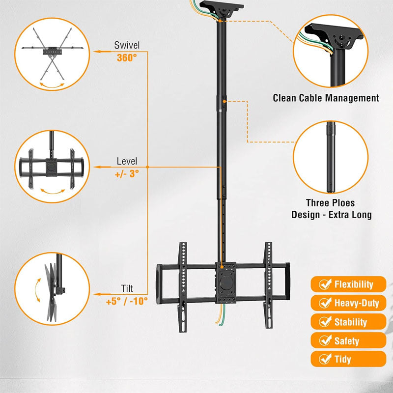 Motorized TV Mount 37-75 Inch LED LCD OLED Flat Curved TVs Hanging TV Bracket Swivel and Tilt Height Adjustable