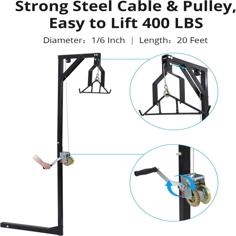 400 LBS Mounted Deer Hoist for Skinning Hunting Game Hoists with Lifting Winch Adjustable Height and 360 Degrees Swivel