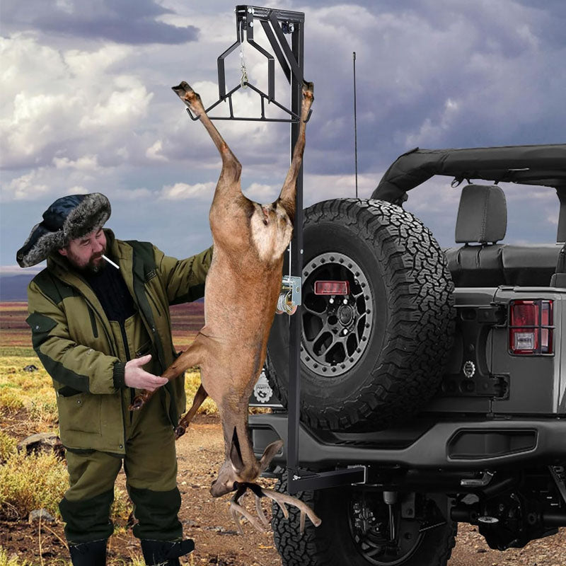 400 LBS Mounted Deer Hoist for Skinning Hunting Game Hoists with Lifting Winch Adjustable Height and 360 Degrees Swivel