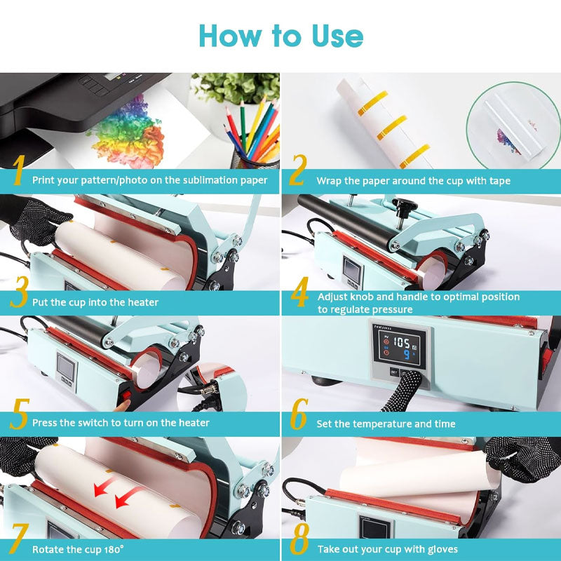 Drum Heat Press, Sublimation Press For 20oz To 30oz Drum, 11oz To 16oz Hot Cup Press With Heat Transfer Paper, Gloves, Tape, Suitable For Ceramic Mug