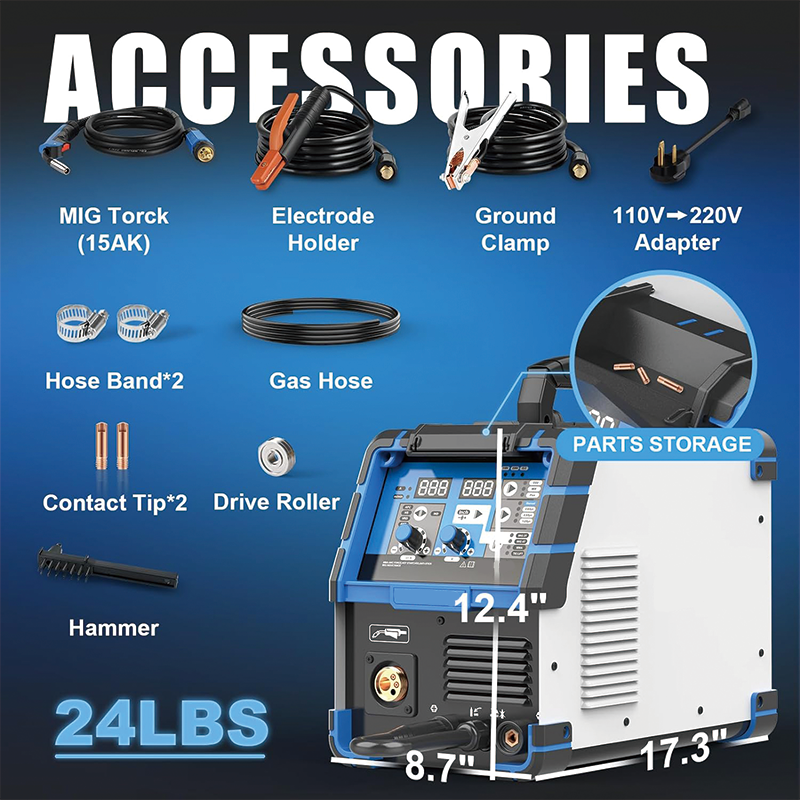 MIG Welder,200A 110V/220V Dual Voltage multiprocess welder,4 in 1 Flux MIG/Solid Wire/Lift TIG/Stick ARC Welder